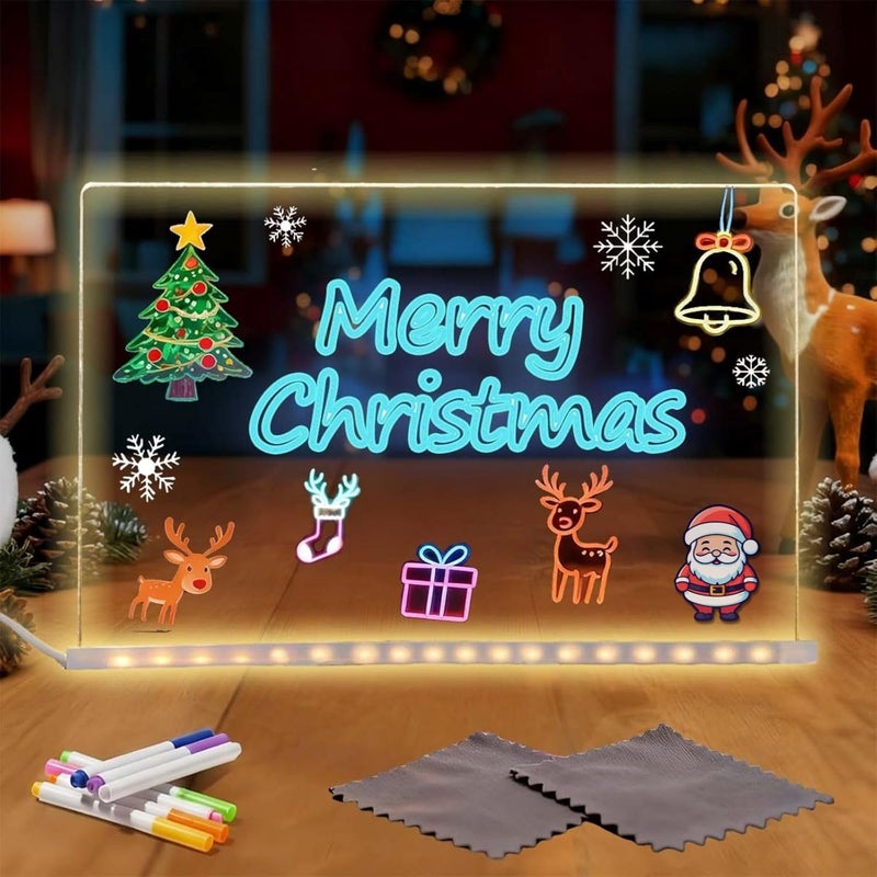 RHZGO LED Drawing Board,6"X6"Led Drawing Board for with Stand,4 Markers,Light Up Acrylic Message Board,Glowing Acrylic Dry Erase Board with Light, Christmas The Best Gifts - Image 1